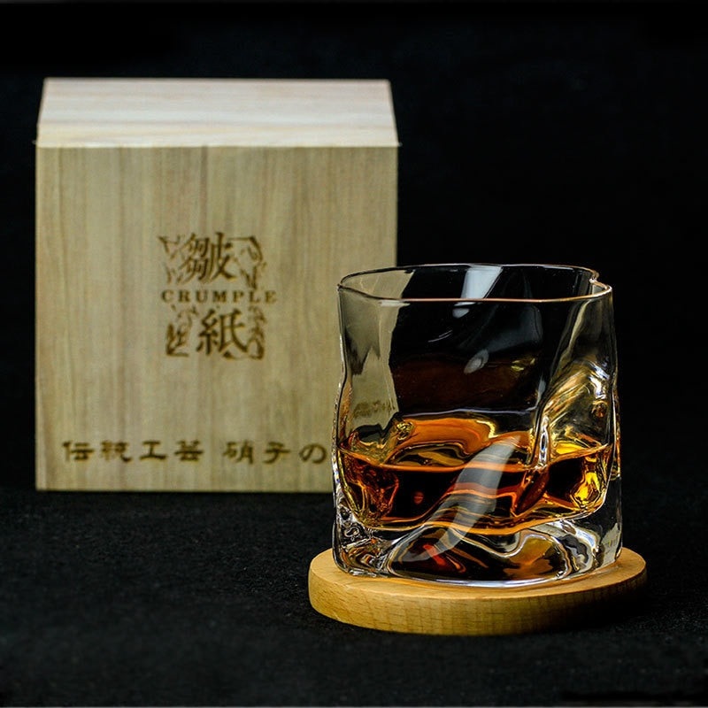 Crumple Paper Irregular Shape Crystal Faceted Whisky Rock Glass
