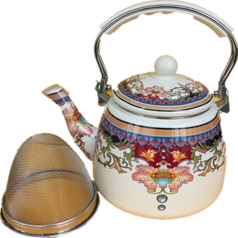 Flat Bottom Round Enamel Kettle Flower Kettle Milk Home Teapot