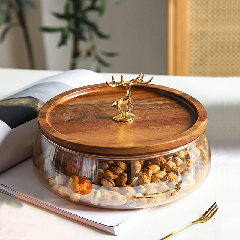 Food Container For Cereals Jar Double Layer Candy Jar With Wooden Lid