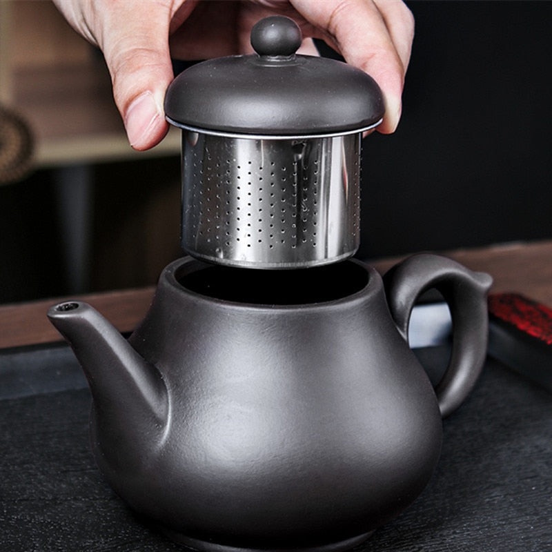 Purple Clay Teapot Single Pot with Built-in Stainless Steel Filter