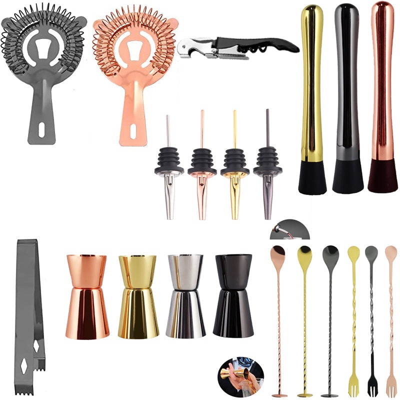 Stainless Steel Cocktail Strainer Ice Filter Bar Strainers Tong Spoon