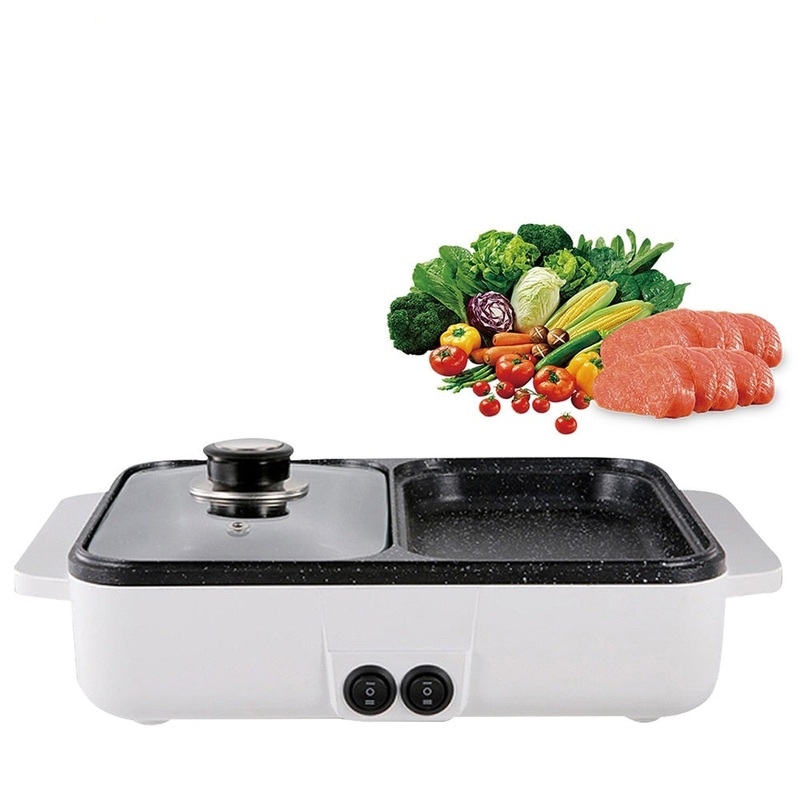 2 IN 1 Electric Hot Pot Cooker BBQ Grill Non Stick Barbecue Pan
