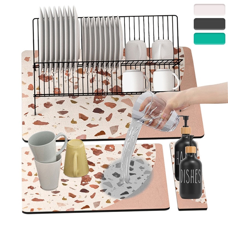 Absorbent Mat Kitchen Dishes Drain Pad Rubber Dish Drying Kitchen Mats