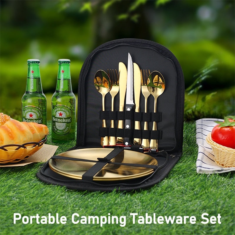 Camping Tableware Set Stainless Steel Picnic Cutlery Set