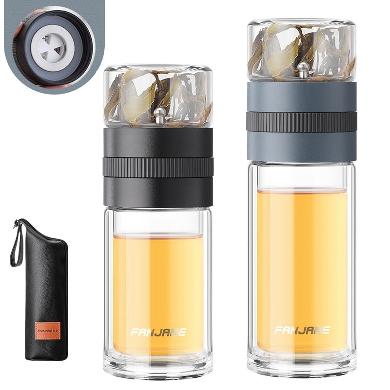 Double Wall Tea Glass Bottle Water Bottles With Tea Infuser Tumbler