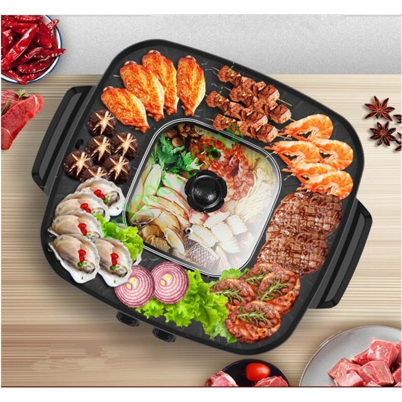 Non-stick Electric Barbecue Grill 2 In 1 Hot Pot & Meat Roast Grill