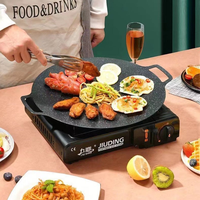 Nonstick Frying Pan Outdoor Cast Iron BBQ Plate Camping Grill Pan