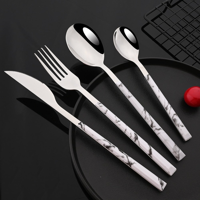 Stainless Steel Cutlery Set Imitation Marble Handle Tableware