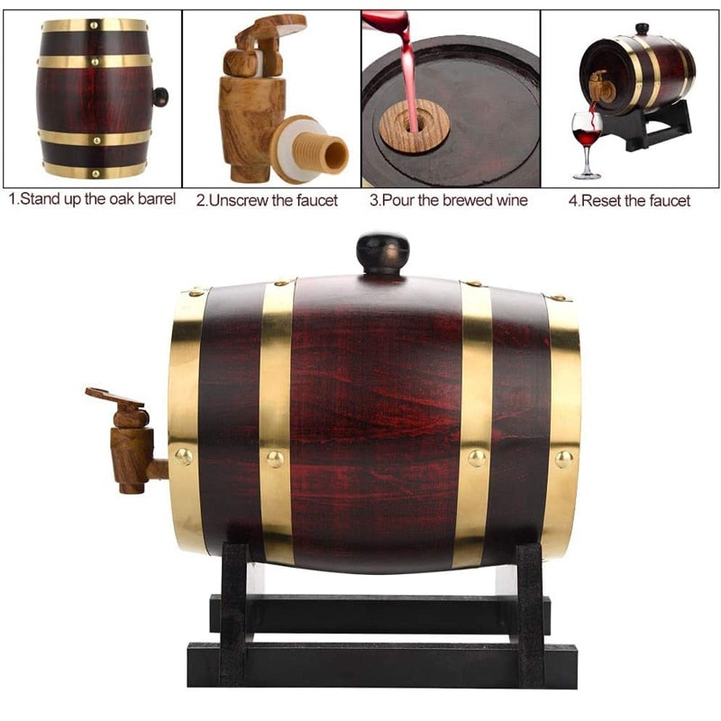 Wood Barrel Vintage Oak Beer Brewing Tools Tap Dispenser for Rum