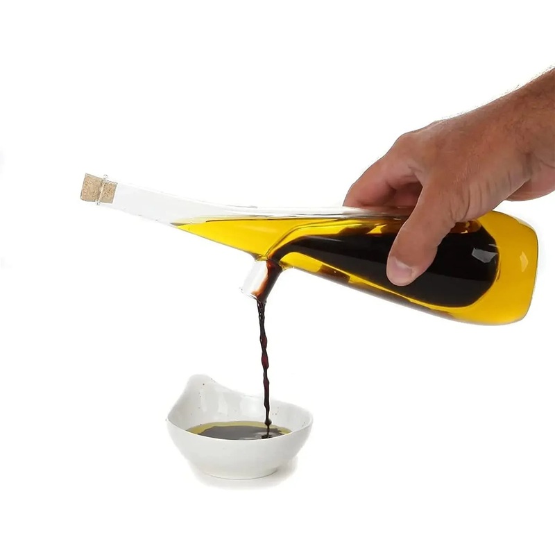 2 In 1 Double Layer Glass Olive Oil Bottle with Stopper Double Pourer