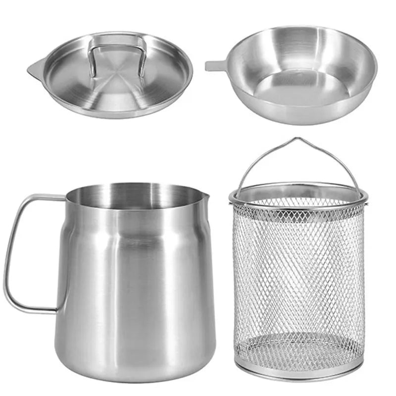 Stainless Steel Oil Filter Pot Oil Storage Pot Grease Keeper with Lid
