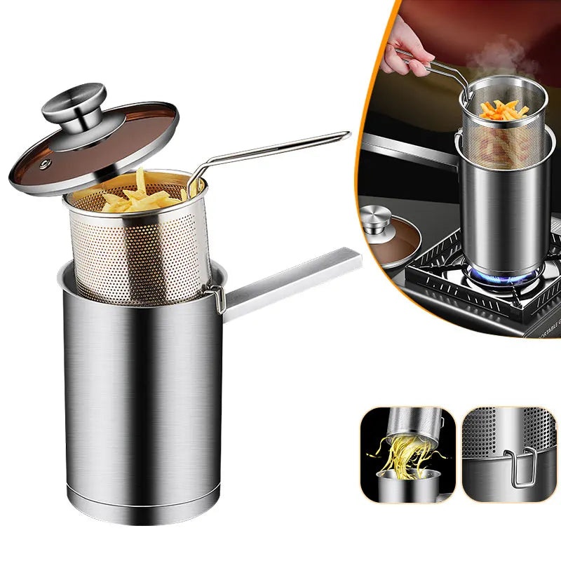 Thickened Deep Fryer Pot with Basket and Lid Stainless Steel Deep Fryer
