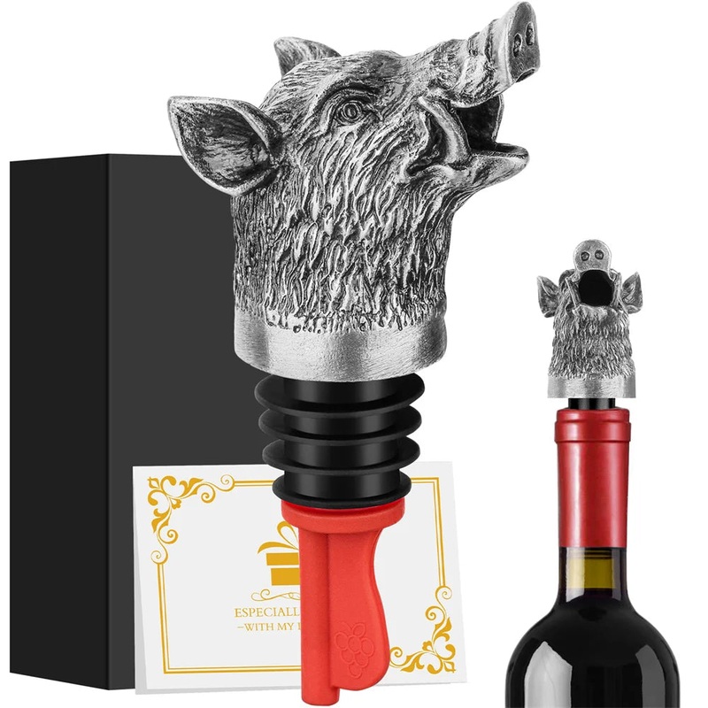 Wild Boar Head 2-In-1 Wine Pourer Bottle Stopper Metal Dcor Bottle Plug