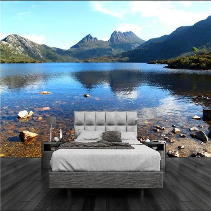 3D Non-Woven Lake Mountain Stream Wallpaper Sticker