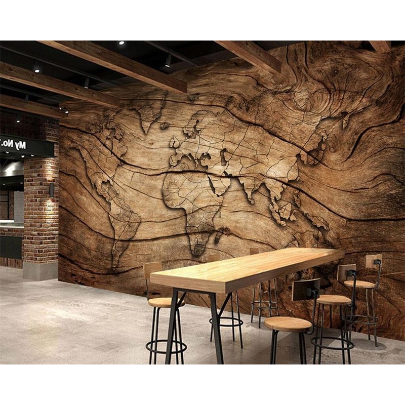 3D Worldmap Vintage Wood Grain Wallpaper Sticker