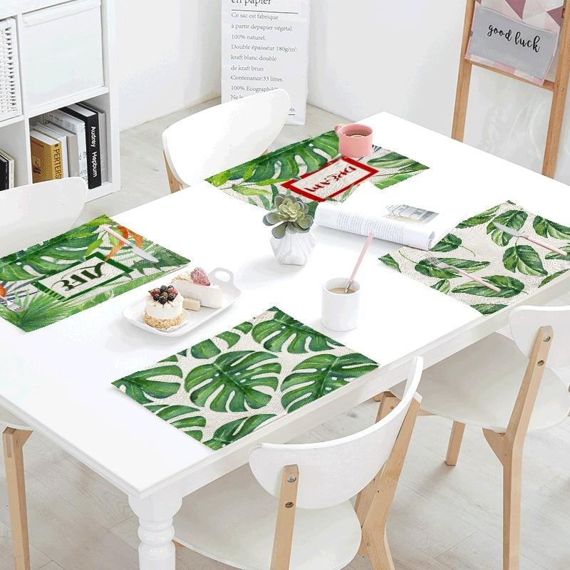 Tropical Green Plant Linen Material Table Cloth