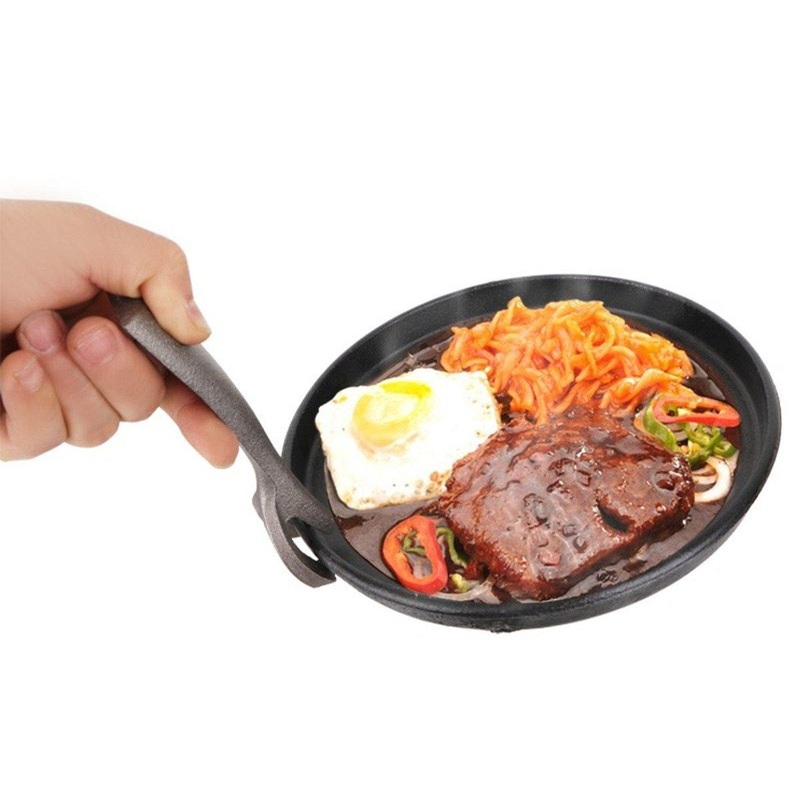 Cast Iron Sizzling Platter With Wooden Pan Holder