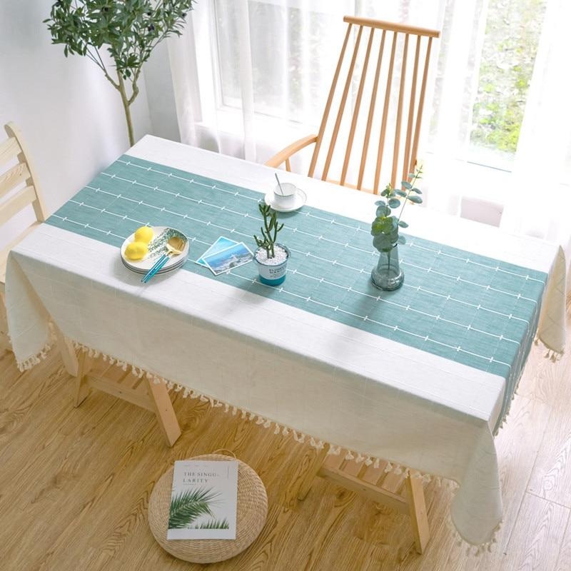 Creative Plaid Decorative Linen Tablecloth With Tassel