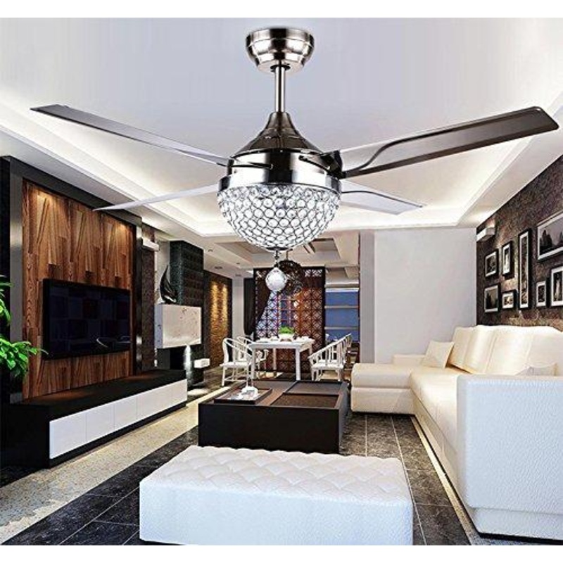 Stainless Steel Crystal Ceiling Fan with LED Light Home Cooling Fan