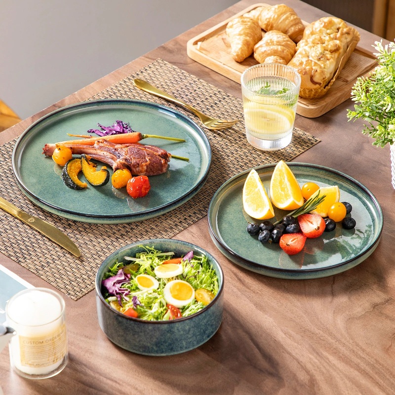 12/24/36pcs Reactive Glaze Ceramic Dinner Plate Bowl Tableware Set