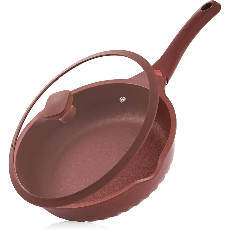12in Nonstick Toxin Free Ceramic Deep Frying Pan with Lid Cookware