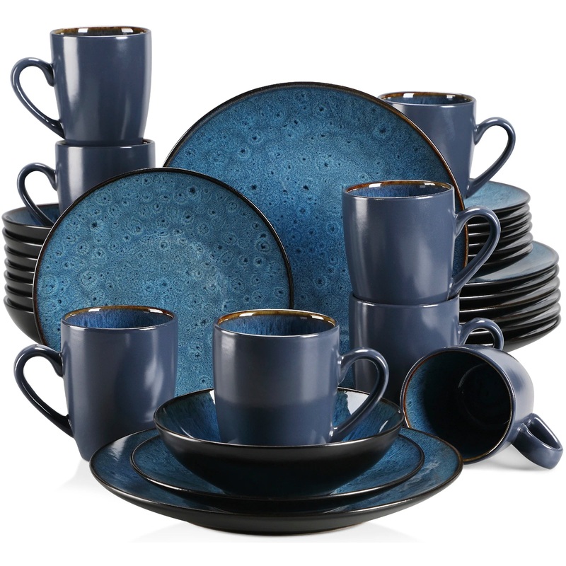 16/32/48pcs Vintage Ceramic Stoneware Set with Plate Bowl Coffee Cups