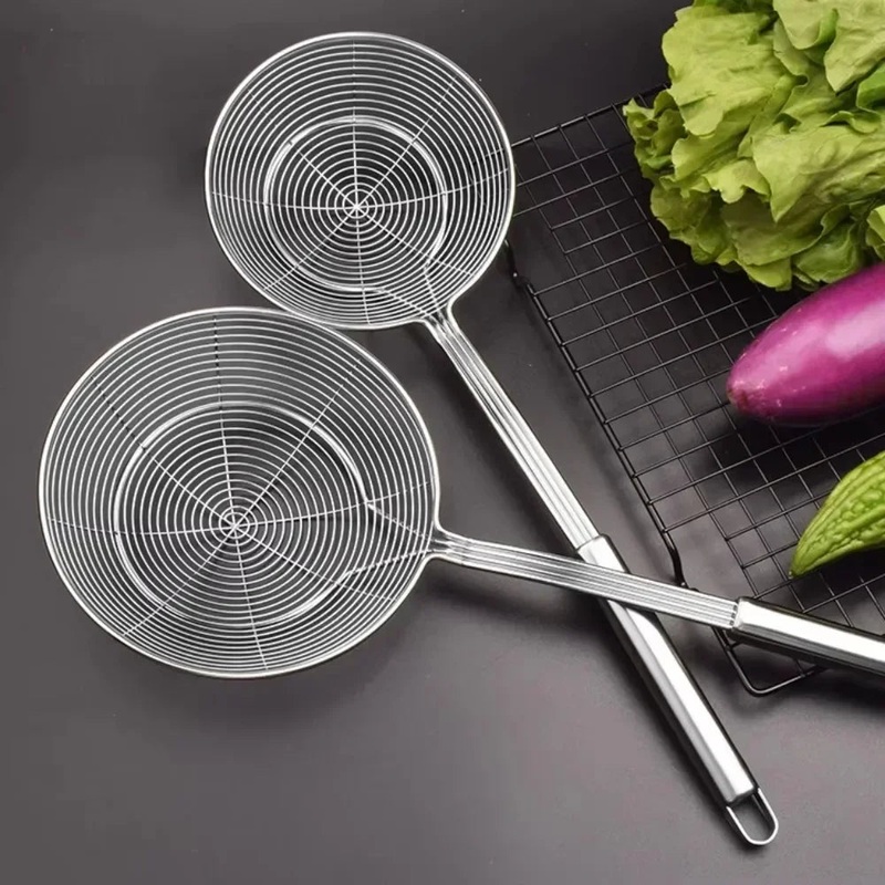 1pc Stainless Steel Double Round Spoon for Frying Draining Straining