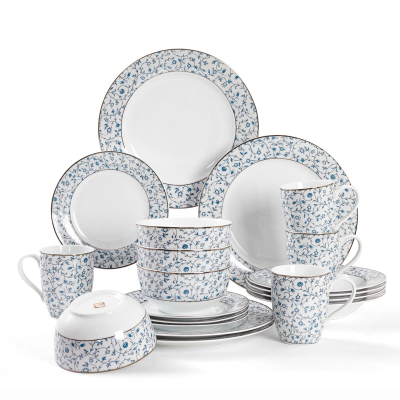 20pcs Blue Floral Print Ceramic Dinnerware Set for 4 Tableware Set