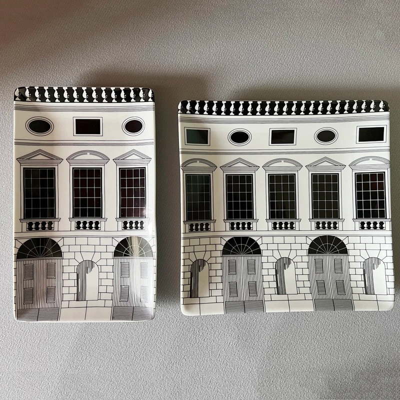 Handmade Ceramic Neuschwanstein Castle Building Rectangle Plate