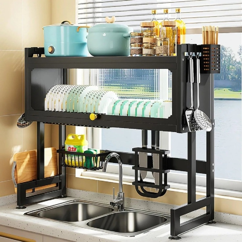 2Tier Over Sink Dish Drying Rack Dishware Organizer Shelf Dish Drainer