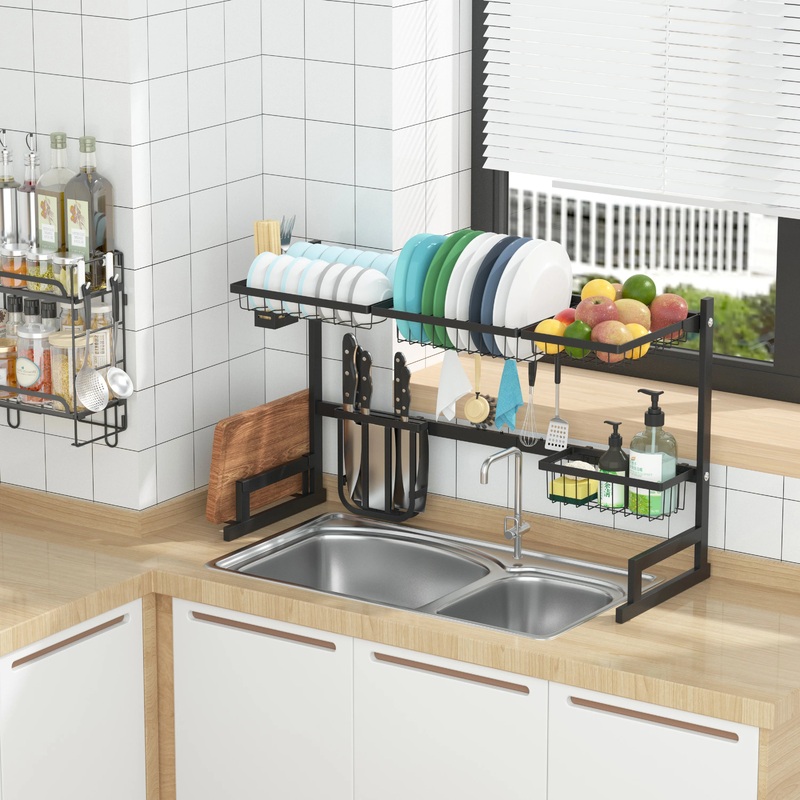Metal Iron Adjustable Large Dish Drying Drainer Rack Kitchen Storage
