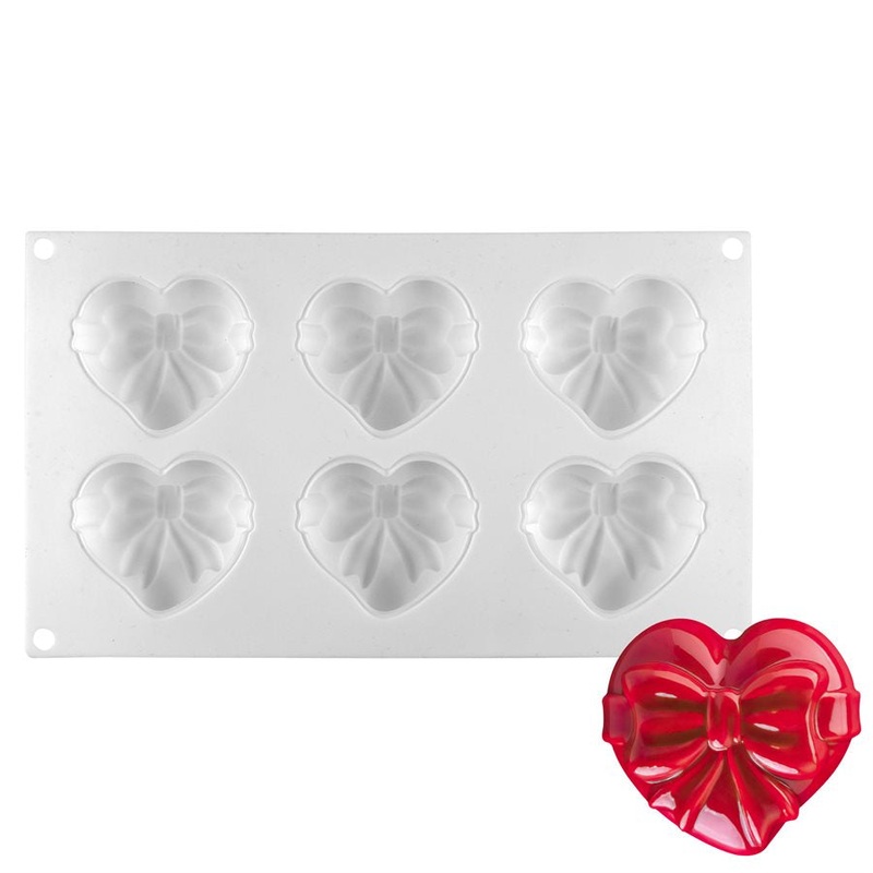 2 3/4" Heart w/ Bow Silicone Baking & Freezing Mold - 6 Cavity