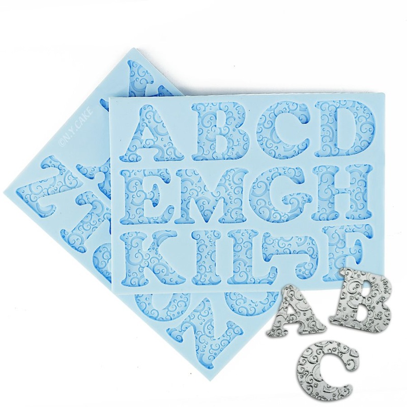 Romantic Swirl Uppercase Alphabet Letters Silicone Mold-2 Piece Set