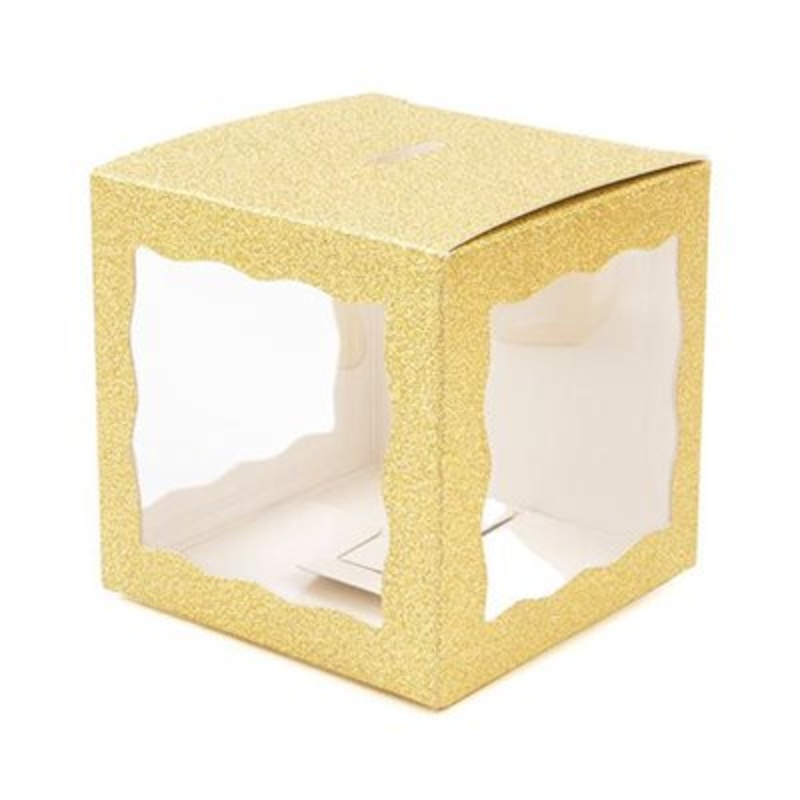 Gold Glitter 3-Sided Window Cupcake Box 3" x 3" x 3"