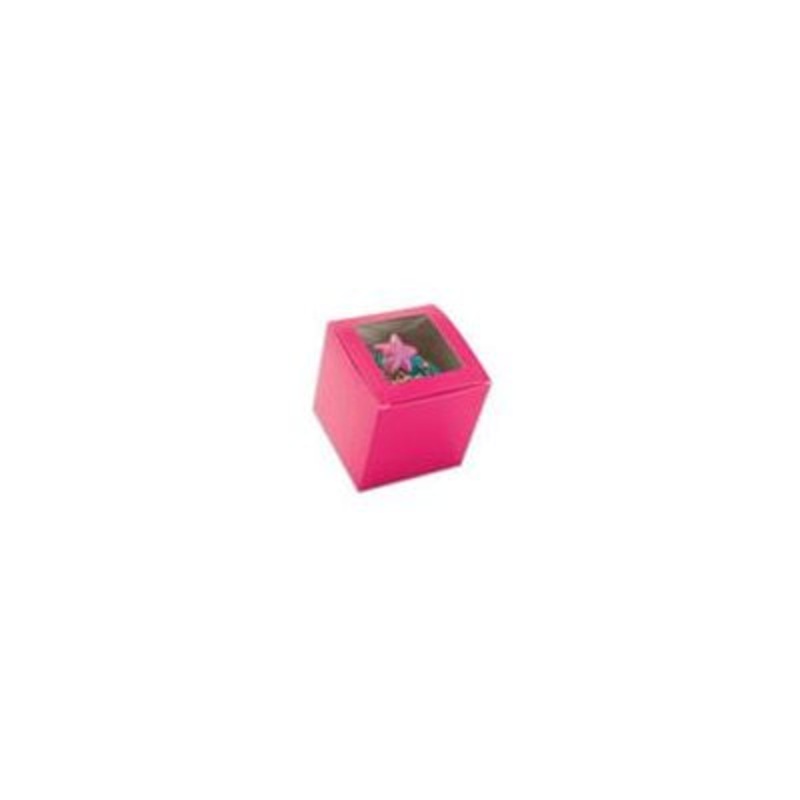 Hot Pink Cupcake Box 3" x 3" x 3" w/ Square Window