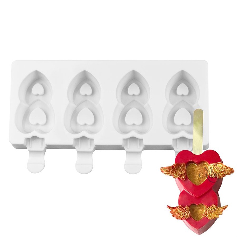 Silicone Mold for Cakesicles and Ice Cream Pop, "Heart Drop" - 4 Cavity