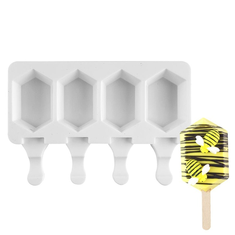 Silicone Mold for Cakesicles and Ice Cream Pop, "Hexagon Gem" - 4 Cavity