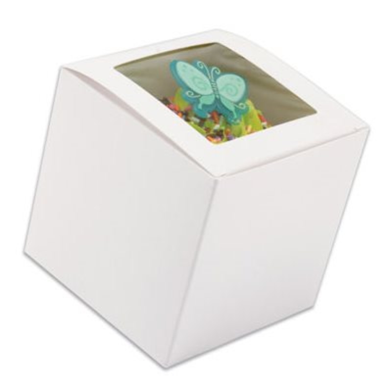White Cupcake Box 3" x 3" x 3" w/ Square Window