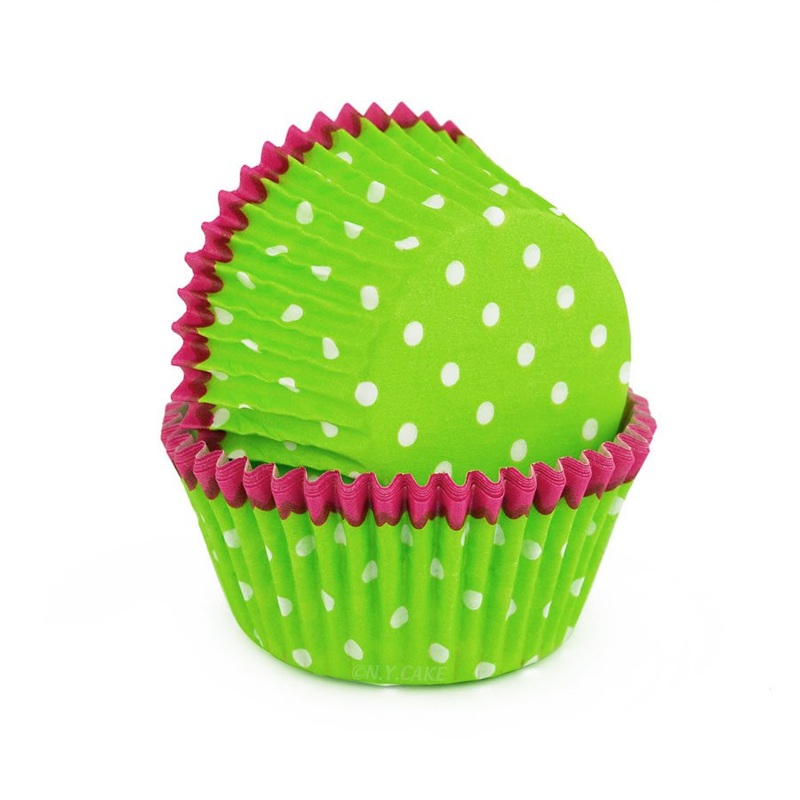Green Dots w/ Pink Trim Standard Cupcake Baking Cup Liner -Pack of  500