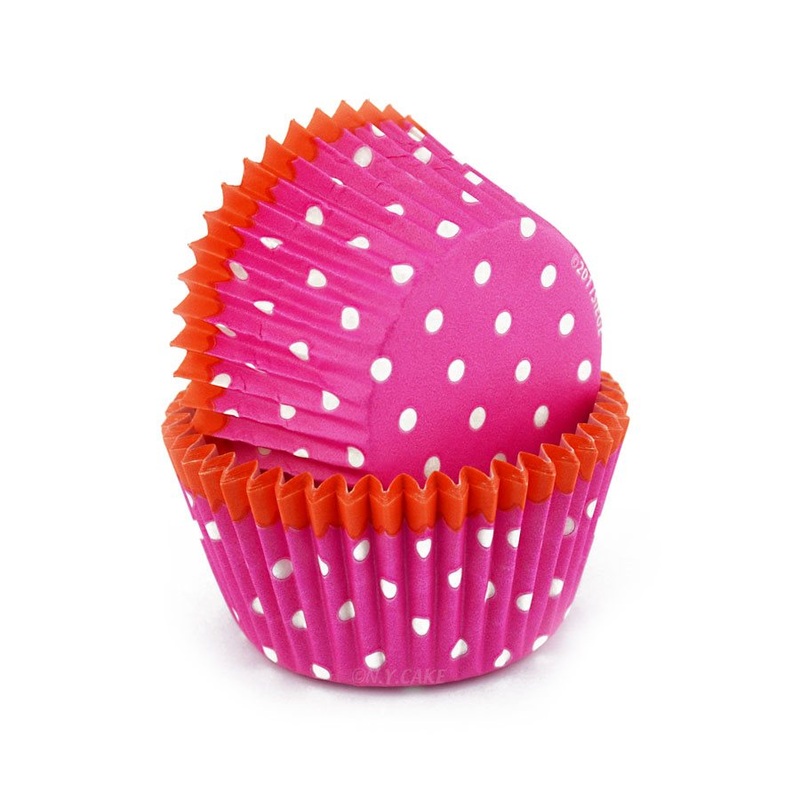 Pink Dots w/ Orange Trim Standard Cupcake Baking Cup Liner -Pack of  32