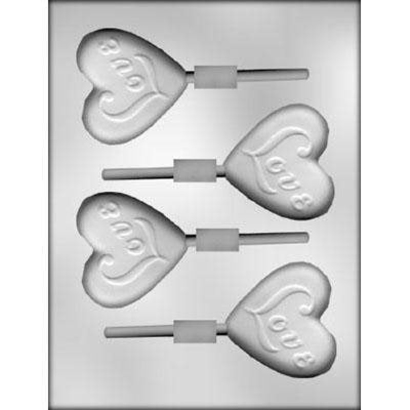 Love Heart Lollipop Chocolate Candy Mold 2 3/4 Inch