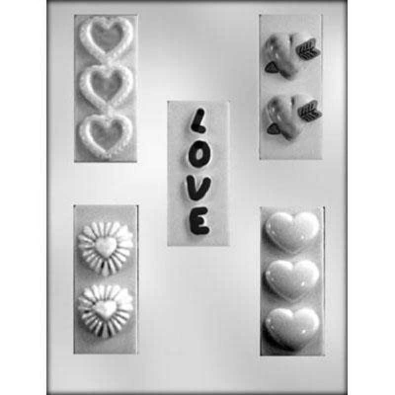 Love with Hearts Chocolate Bar Candy Mold 3 7/8 Inch
