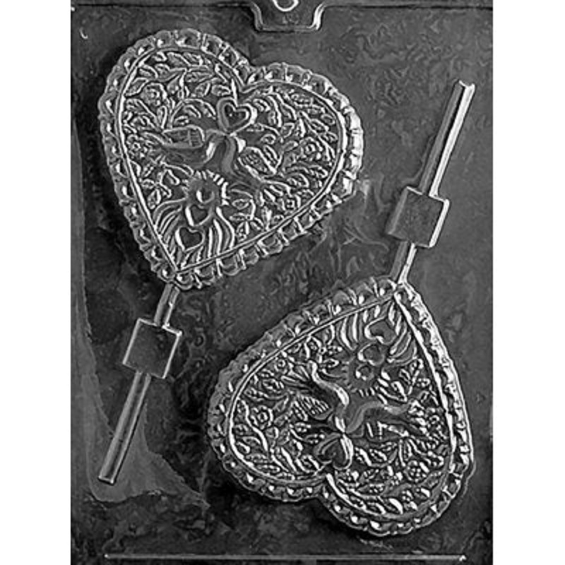 Large Heart with Doves Lollipop Chocolate Candy Mold