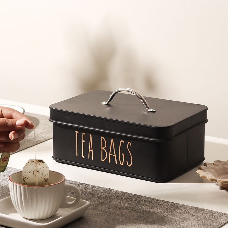 Asilo Metal Tea Bags Storage Box - Black Gold