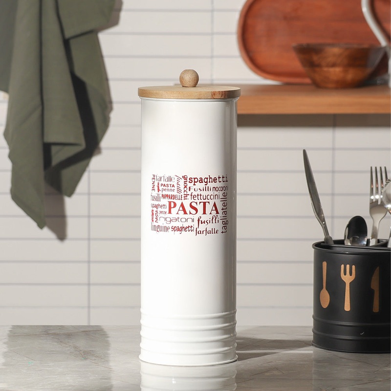 Casa Metal Pasta Storage Jar - White