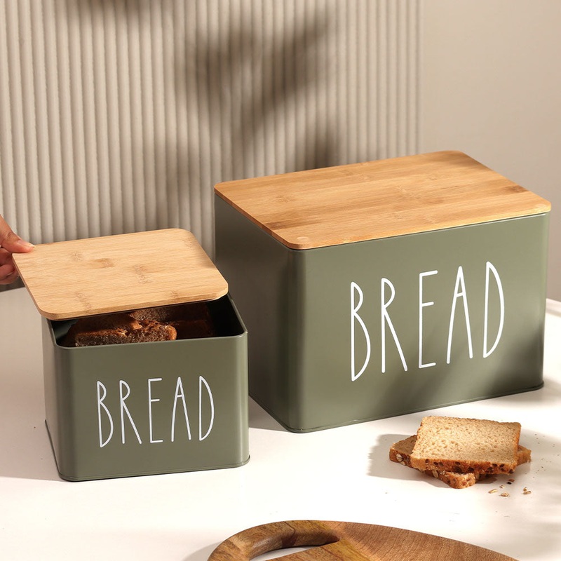 Cucina Metal Bread Boxes, Set of 2 - Olive