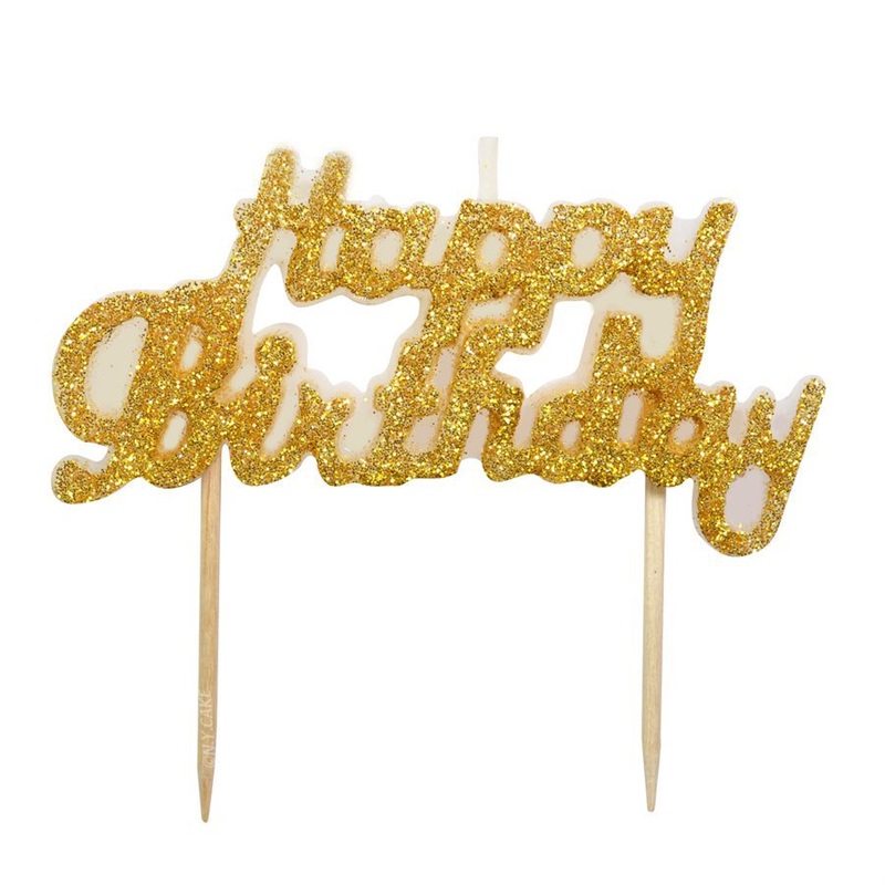 Gold Glitter Happy Birthday Candle (Bulk)
