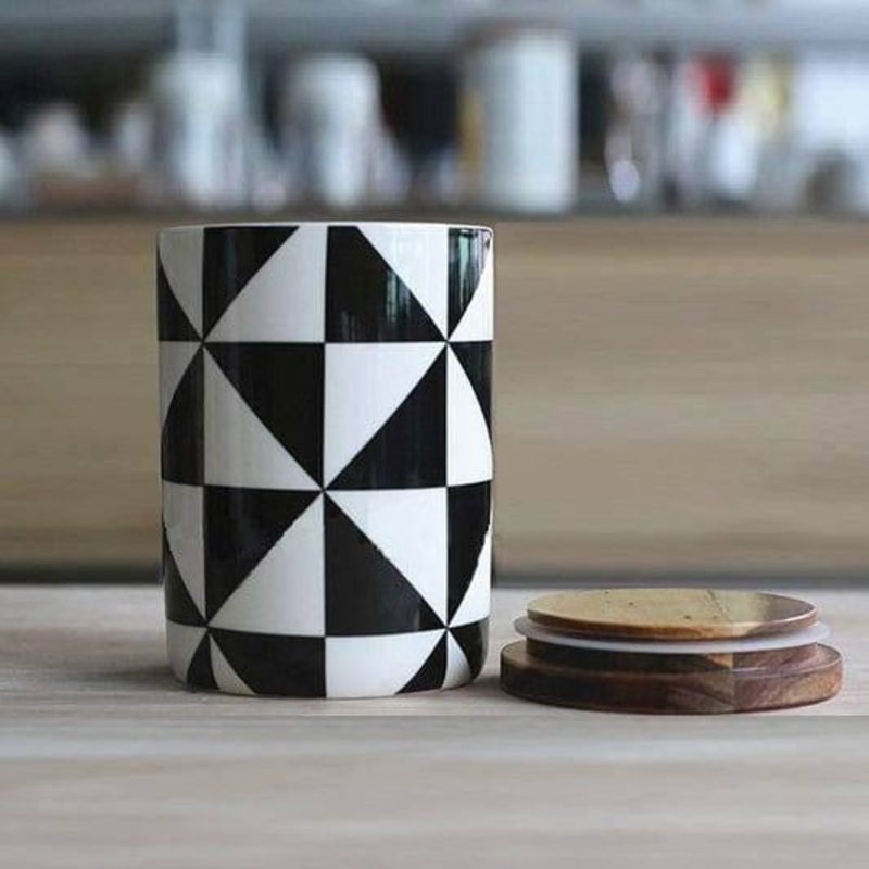 Patterned Storage Jar with Lid - Checkers