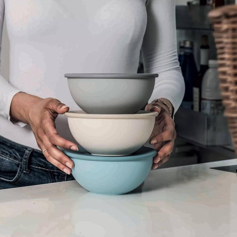 Set of 3 Containers with Lids - Grey Taupe Blue