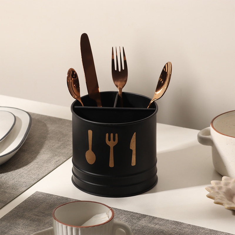 Asilo Metal Sectioned Cutlery Holder - Black